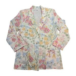 California Connections Inc Vintage Floral Linen Blend‎ Blazer Cream Multicolor